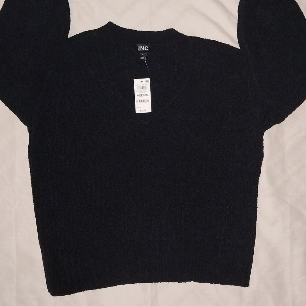 INC International Concepts V-neck sweater, with gold button sleeve women’s SZ M
